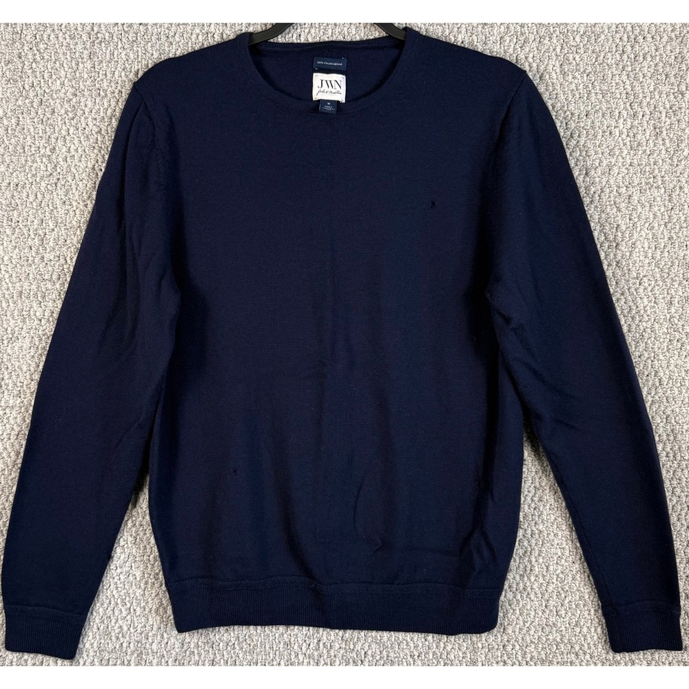 JWN John W Nordstrom Sweater M Navy Blue Italian Merino Wool Distressed Grunge